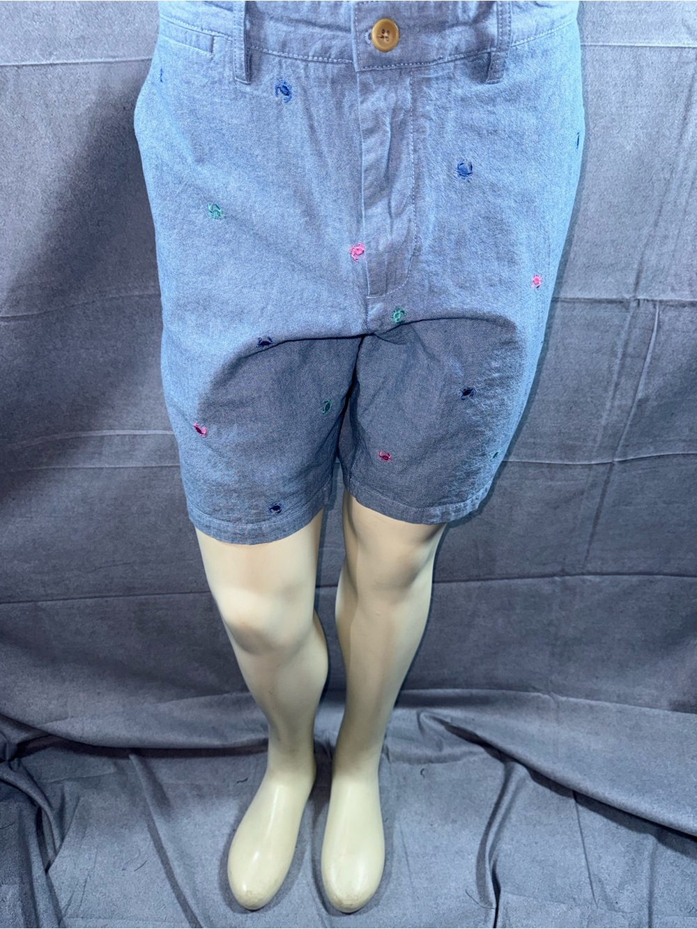 2986-Charleston Thread Men's Chambray Embroidered Flat Front Shorts - Blue